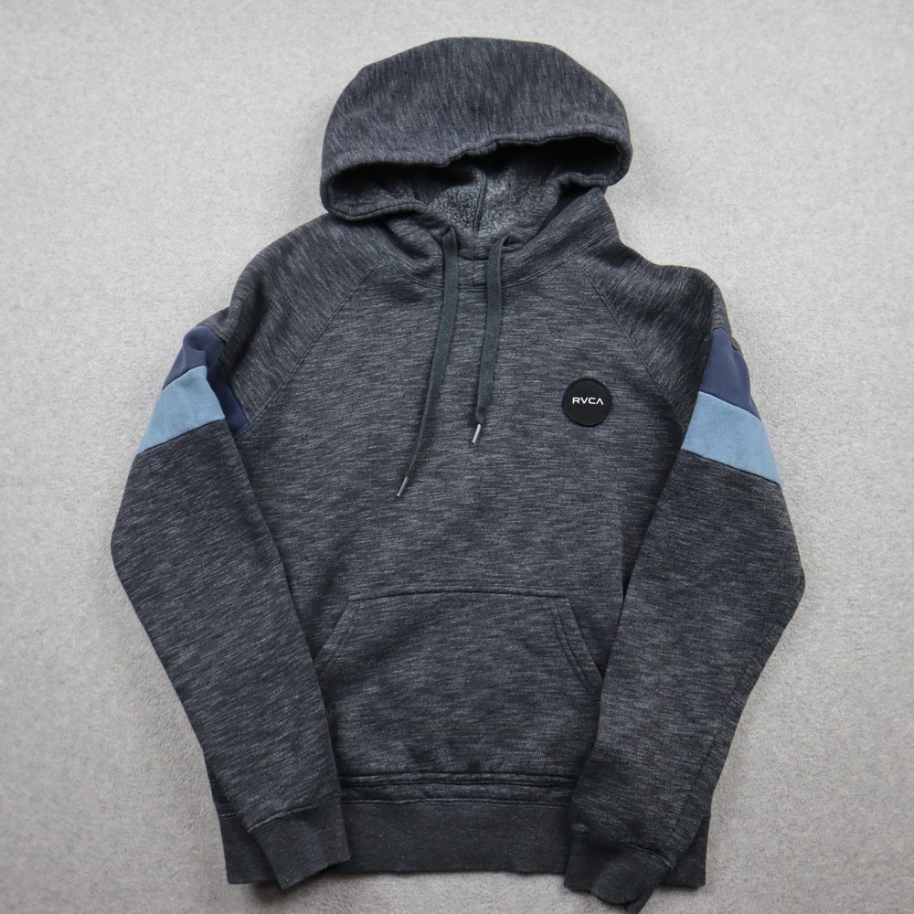 RVCA Hoodie Boys Youth Medium 10 Charcoal Gray Colorblock Raglan Pullover Fleece